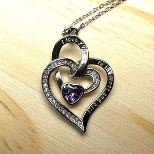 I love you to the moon and back heat necklace purple stone 18 inches